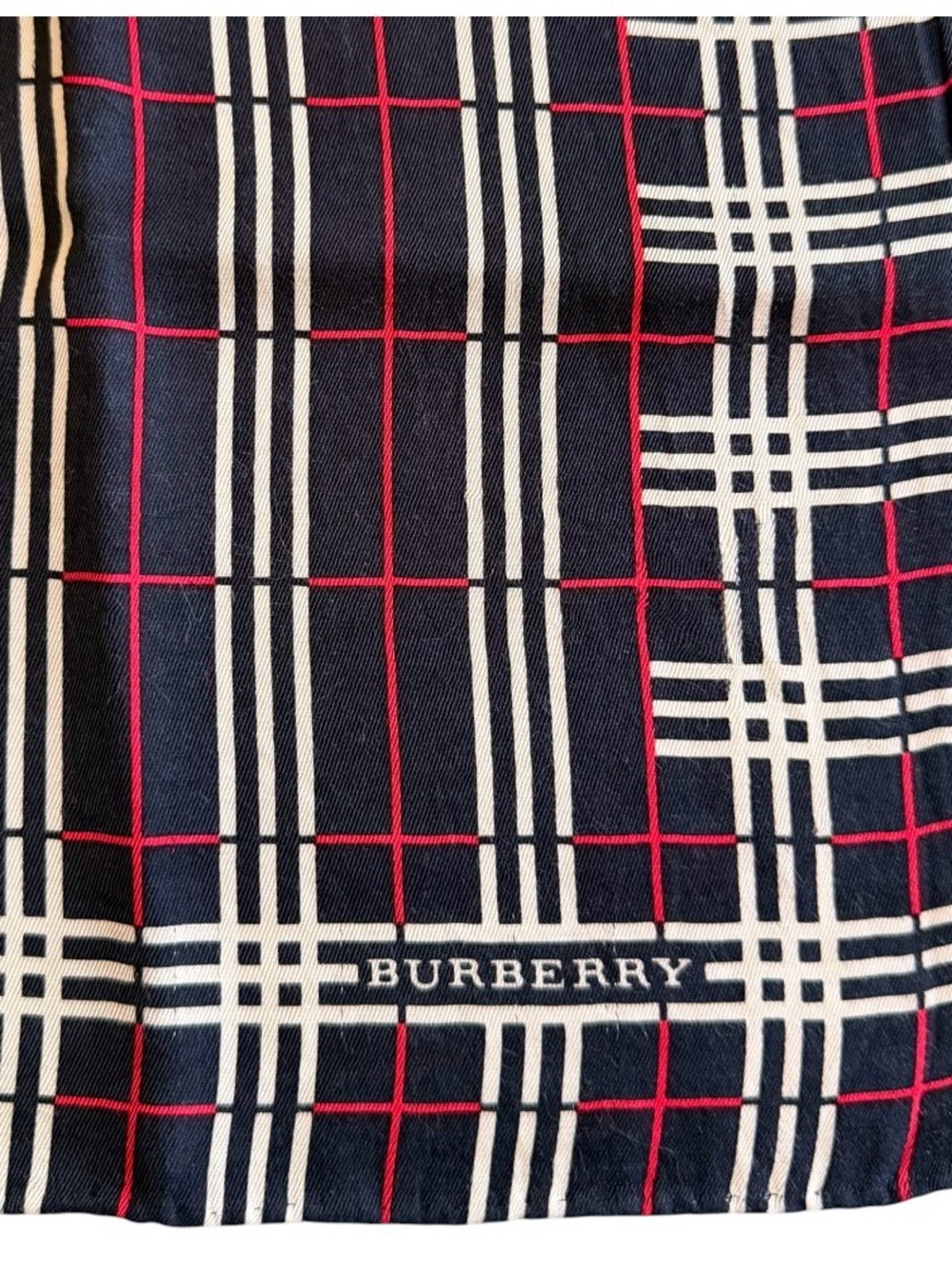 Burberry Silk Blend Scarf Bandanna Bag Accessory 23” X 24” Black Red White